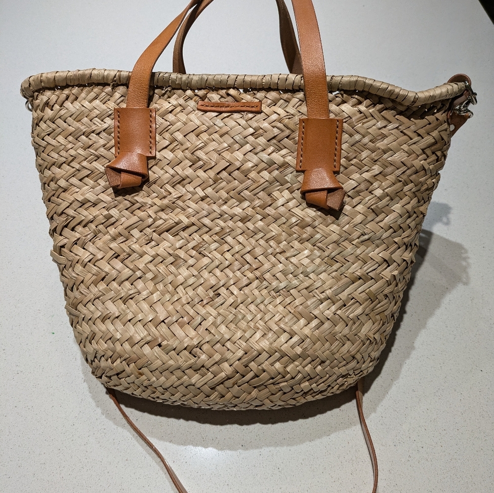 Straw genuine leather bag camel